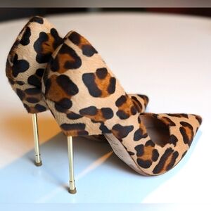 Kurt Geiger | Britton Leopard-Print Pony Hair Stiletto Cigarette Heels | 39.5